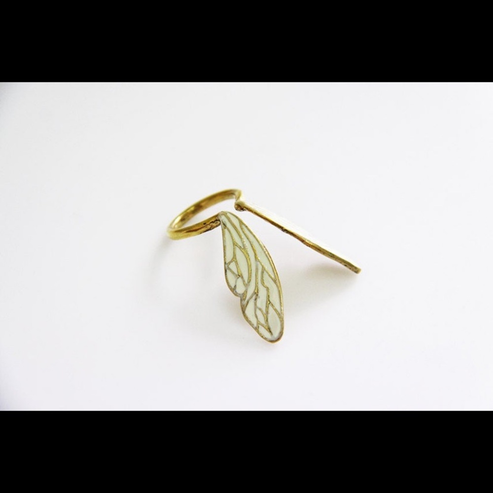 White Dragonfly Wings Ring Adjustable Vintage - image 4